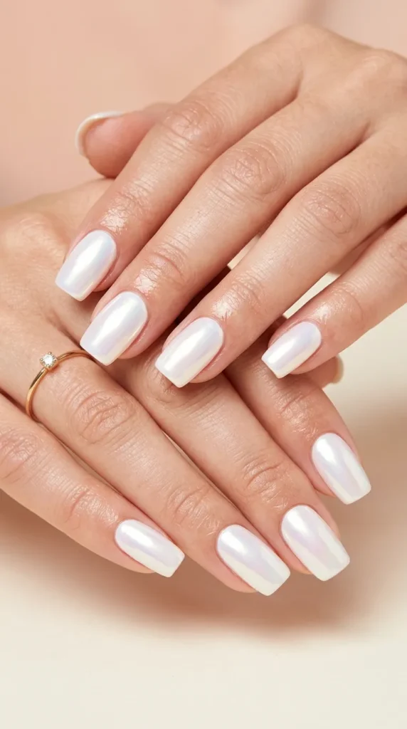 Shiny White Chrome Nail Designs