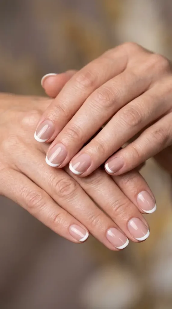 Short Round French Tips in Taupe and White