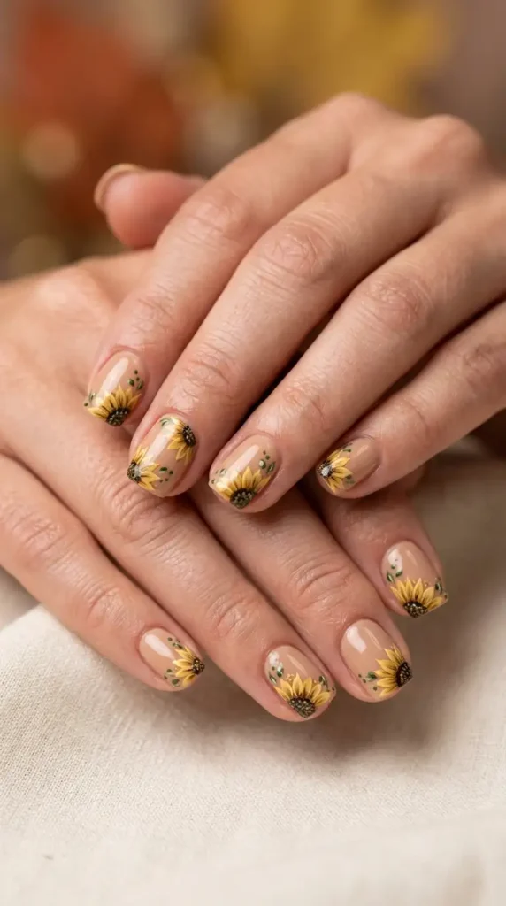 Short Square Sunflower Nails