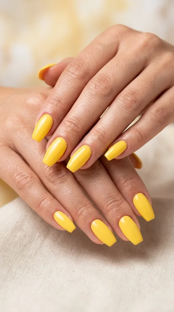 Short Yellow Coffin Nails