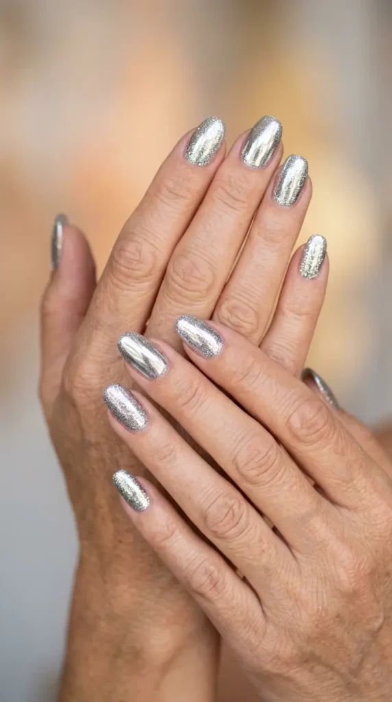 Silver Chrome Glitter Nails