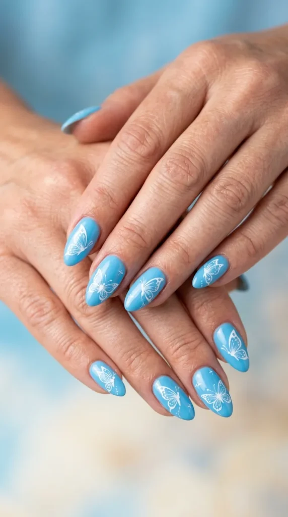 Sky Blue Butterfly Nails