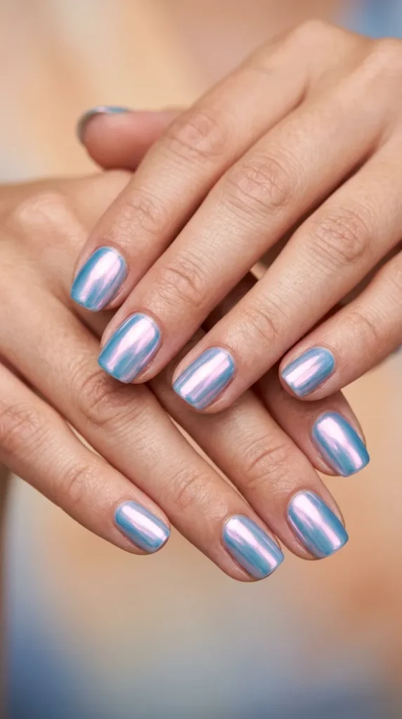 Sky Blue Chrome Nails