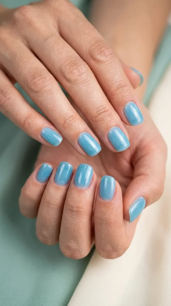 Sky blue jelly nails
