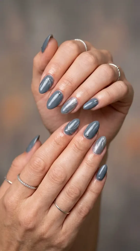 Smoky Blue Fall Nails