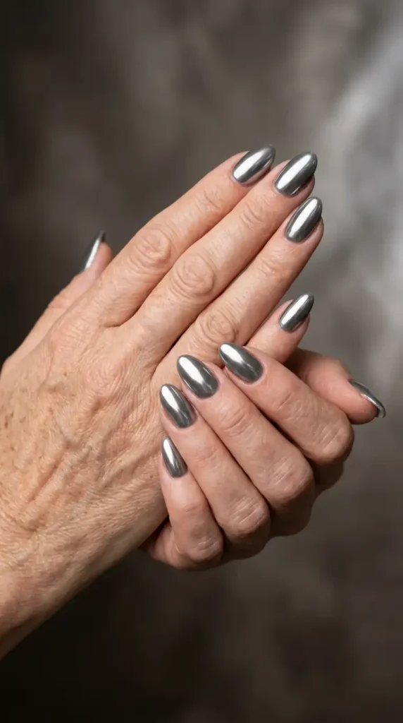 Smoky Gray Chrome Nails