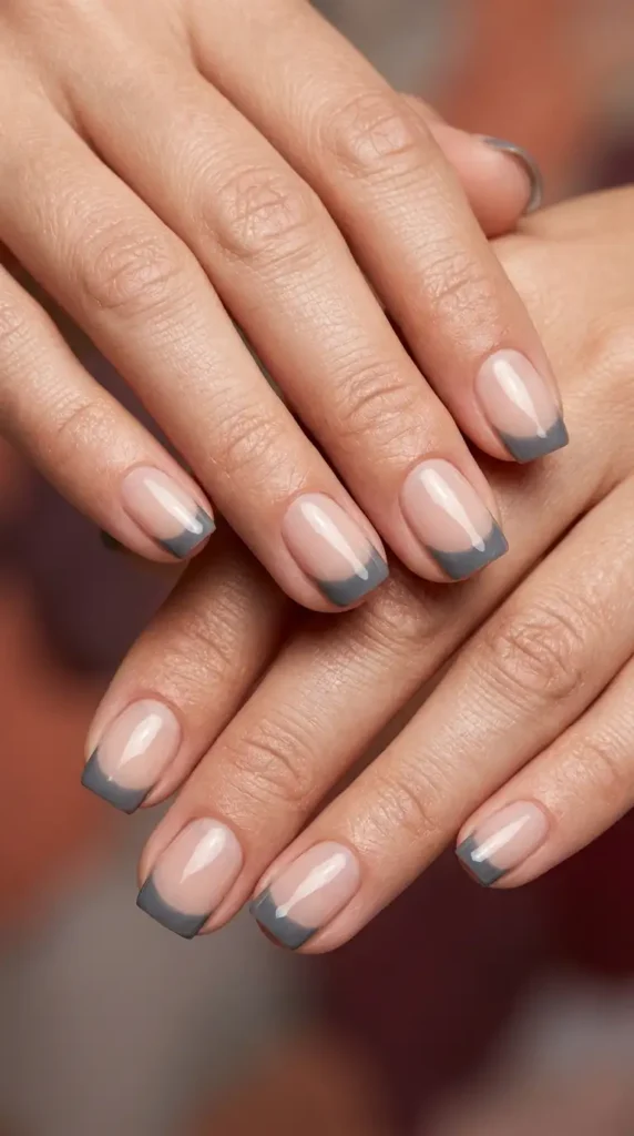 Smoky Gray French Tips for Modern Fall Style