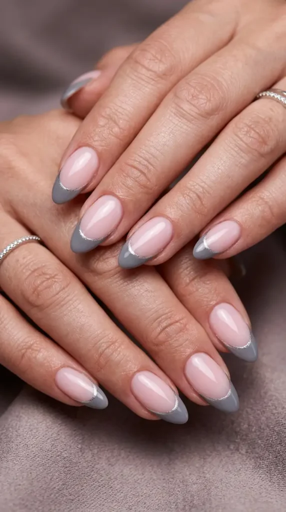 Smoky Gray French Tips with Silver Outline
