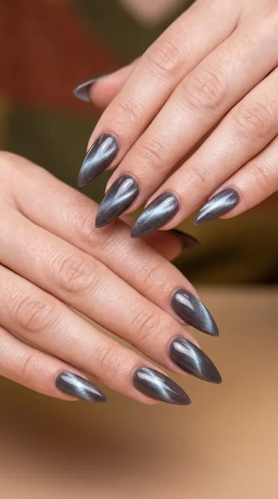 Smoky Taupe Cat Eye Stiletto Nails