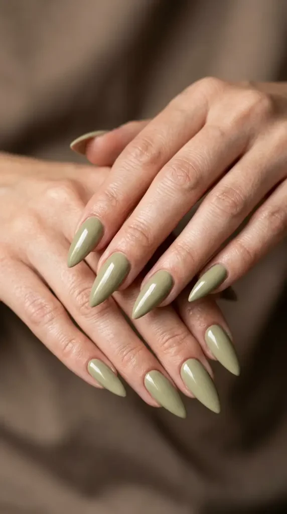 Soft Khaki Stiletto Nails