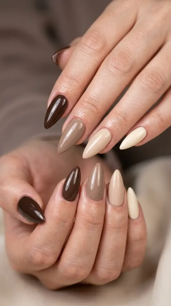 Soft Latte Gradient Stiletto Nails