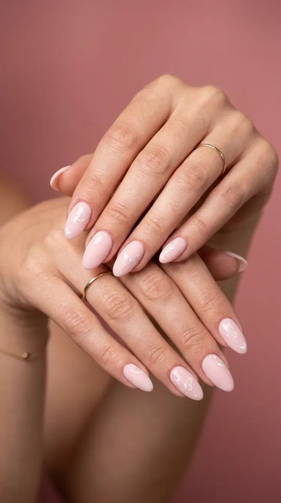 Soft Pink Butterfly Nails