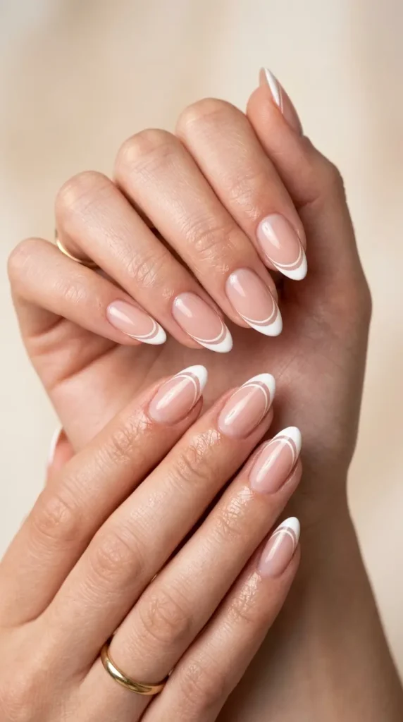 Soft White French Tips with Micro Lines