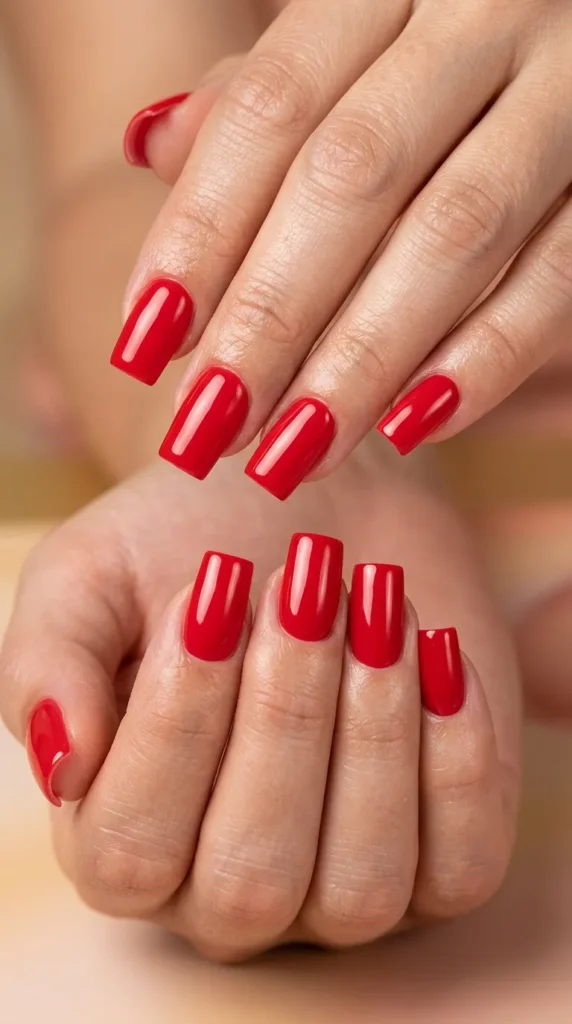Square Bright Red Nails