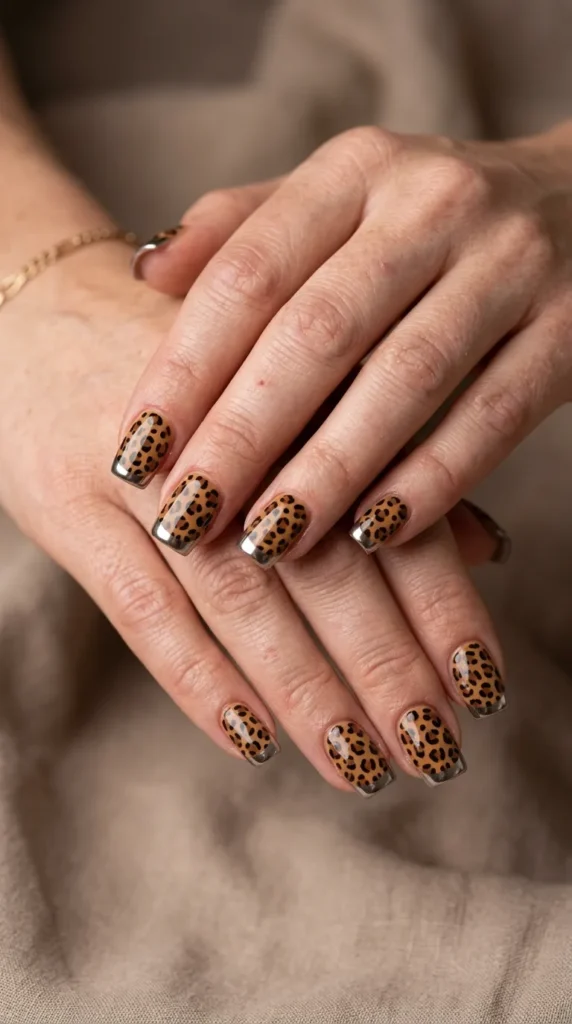 Square Leopard Chrome Tips