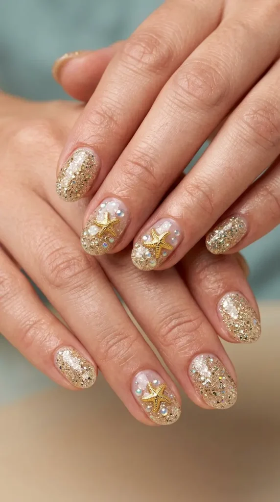 Starfish Beach Glitter Nails