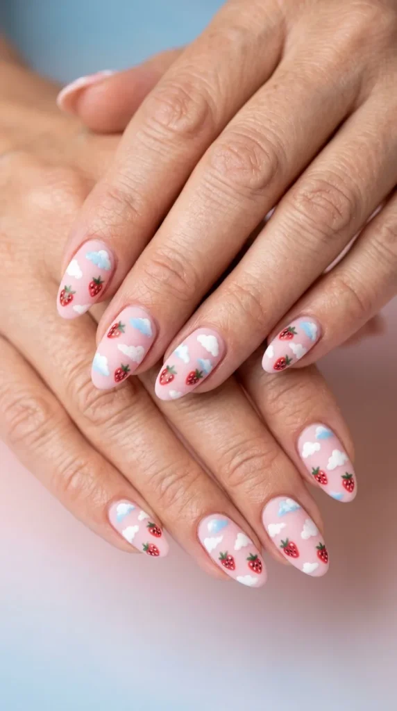 Strawberry Sky Mix Nails