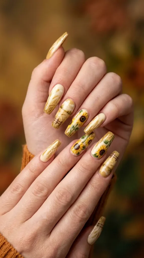 Sunflower and Wheat Field Nails