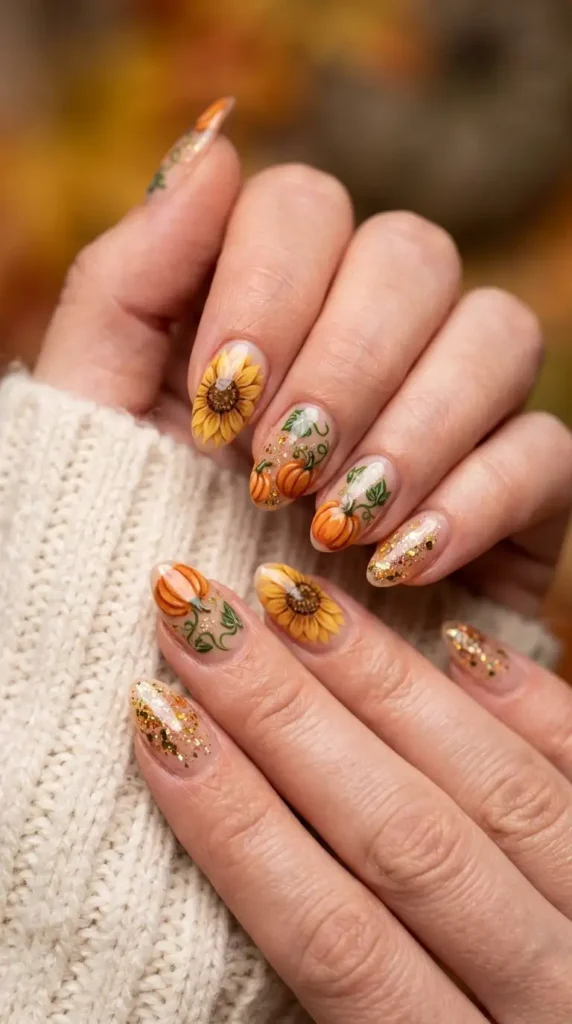 Sunflower Pumpkin Patch Nails