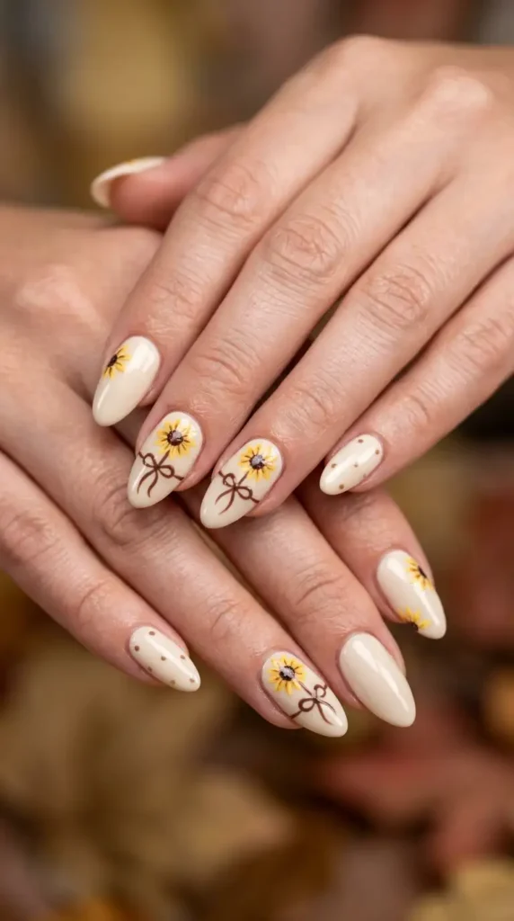 Sunflower Ribbon Bow Nails