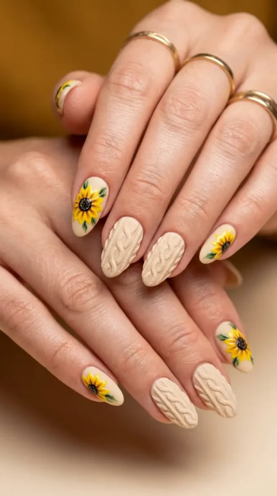 Sunflower Sweater Texture Nails
