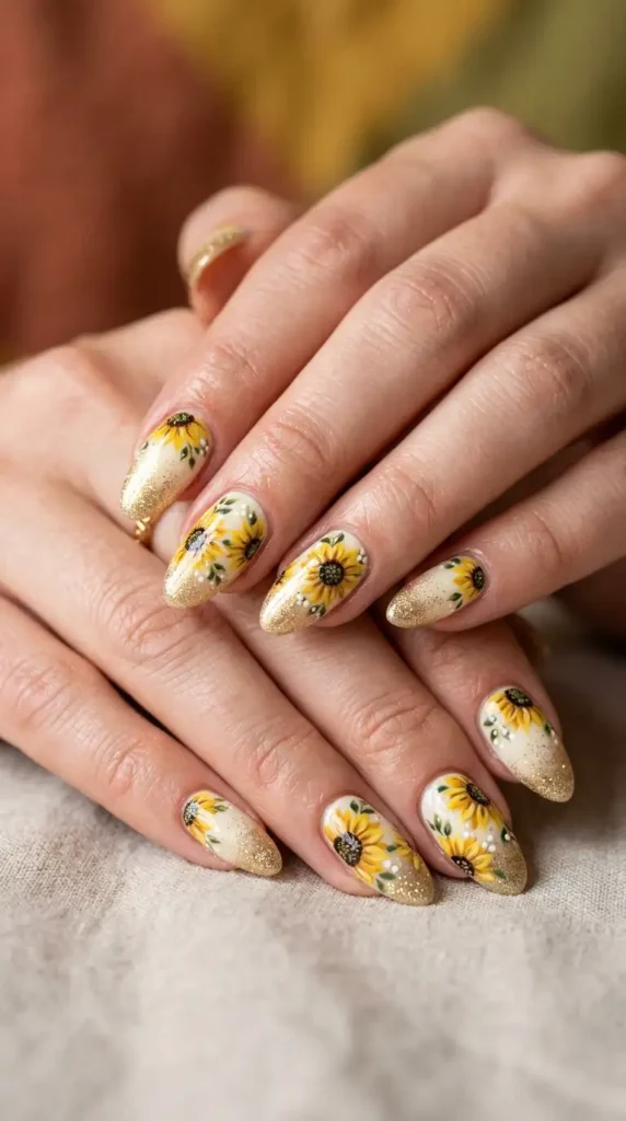 Sunflower with Gold Glitter Tips