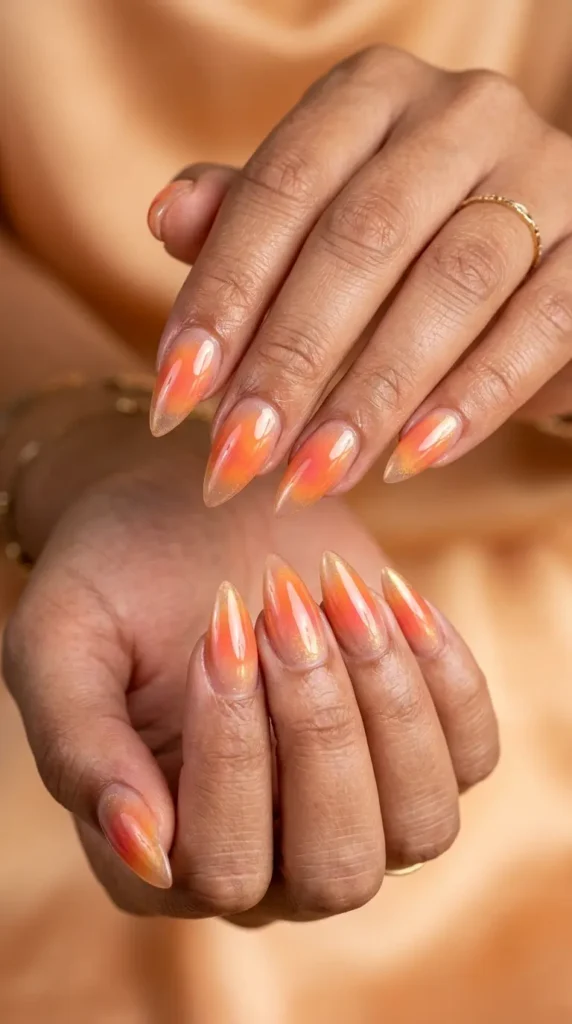 Sunset Aura Stiletto Nails