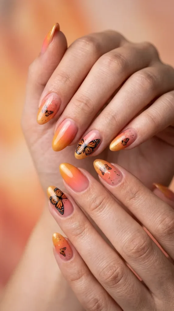 Sunset Butterfly Ombre Nails