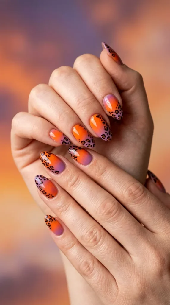Sunset Ombre Leopard Nails