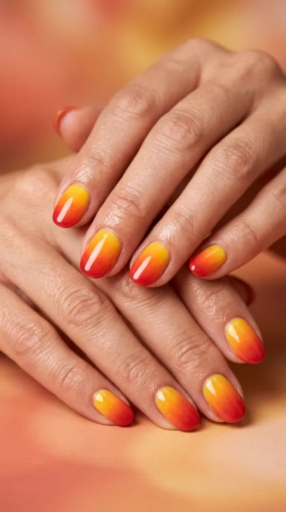 Sunset Red Gradient Nails