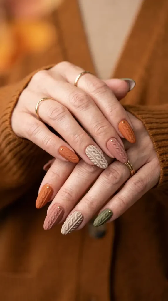 Sweater Knit Texture Accent Nails