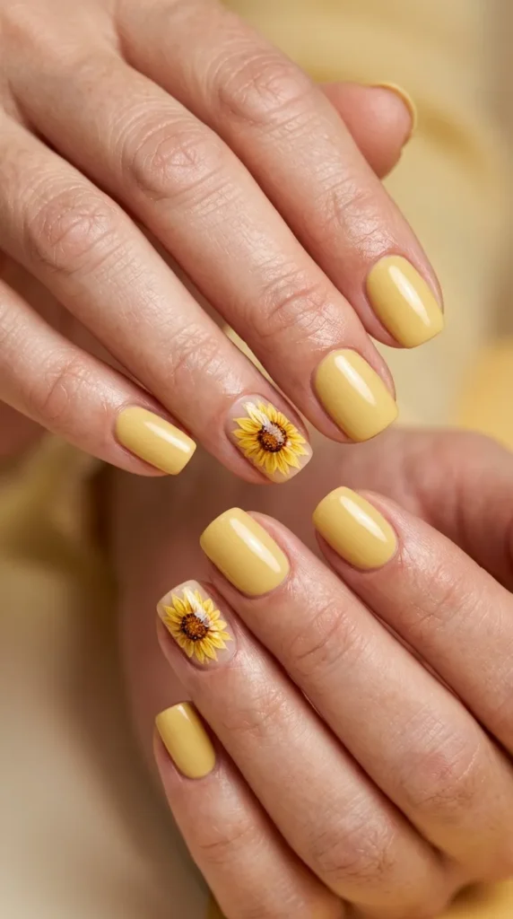 Tiny Sunflower Accent Nails