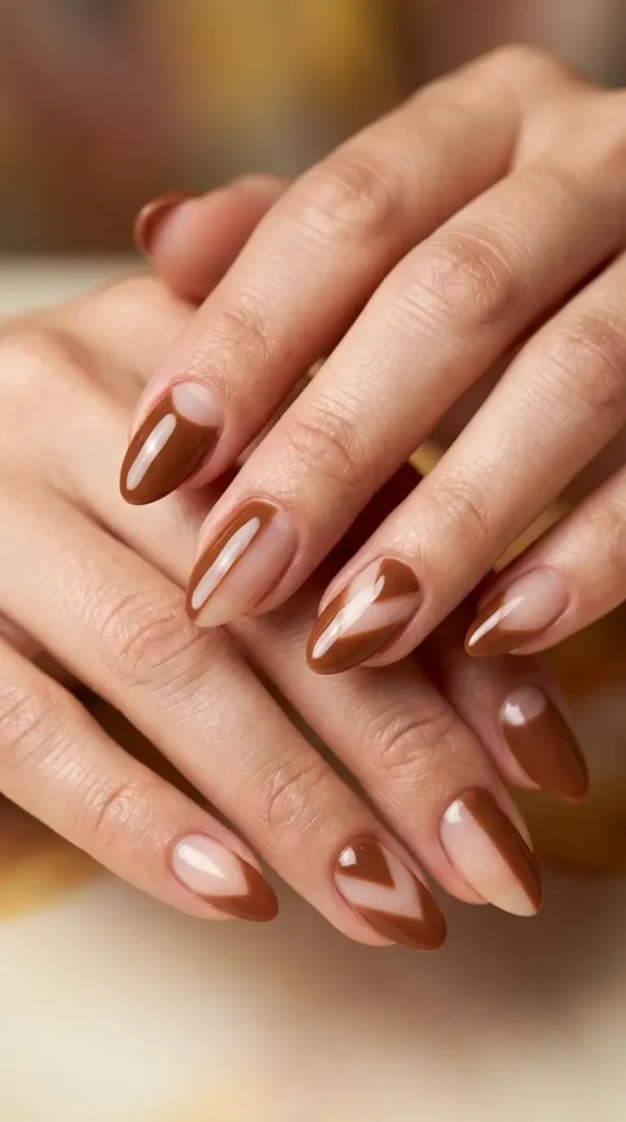 Toffee Brown Negative Space Nails