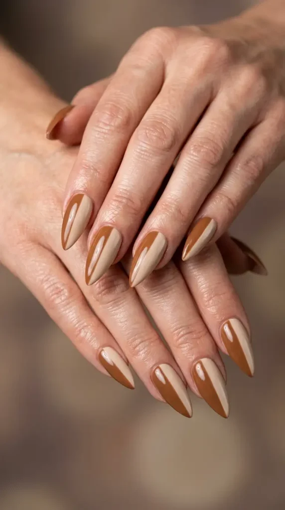 Toffee & Cream Split-Tone Stiletto Nails