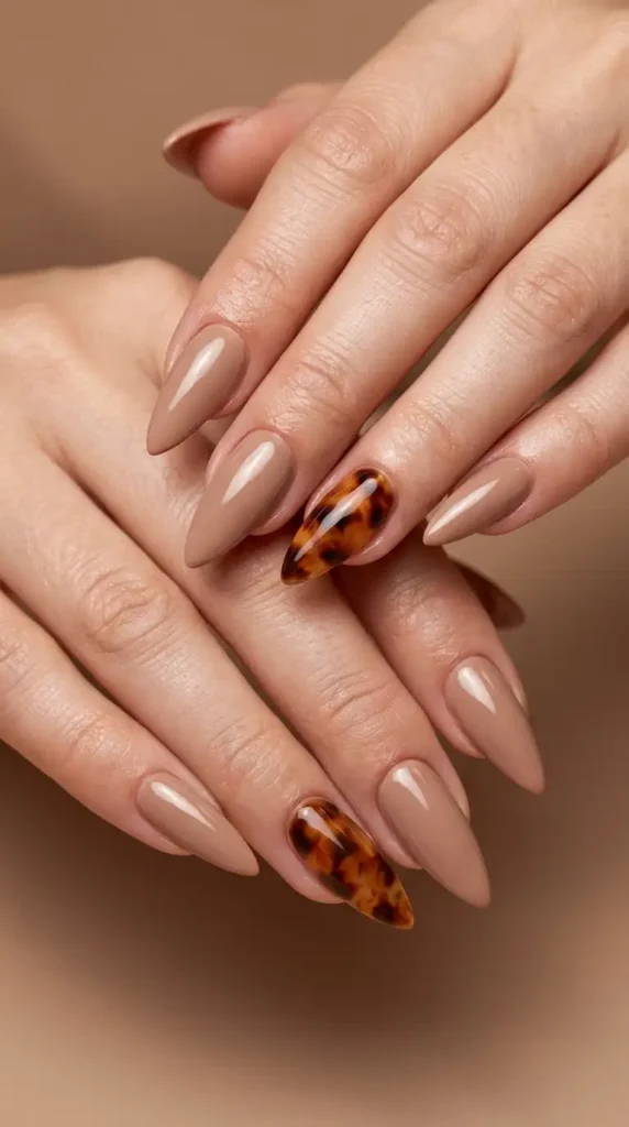 Tortoiseshell Accent Stiletto Nails
