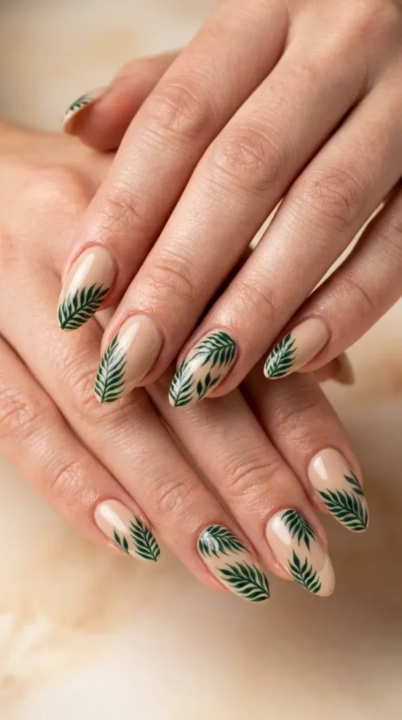 Tropical Palm Leaf French Nails