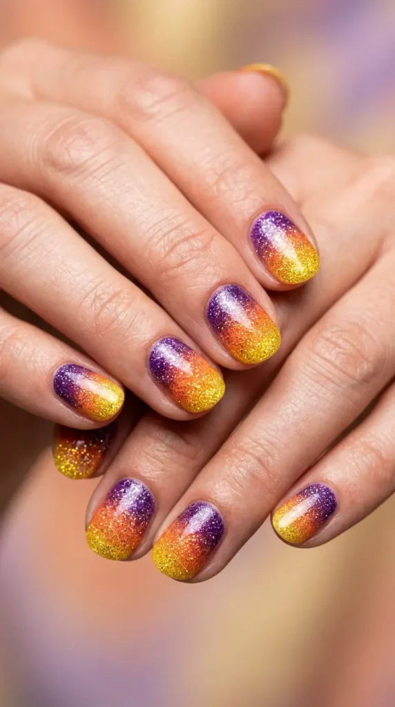 Tropical Sunset Gradient Glitter Nails
