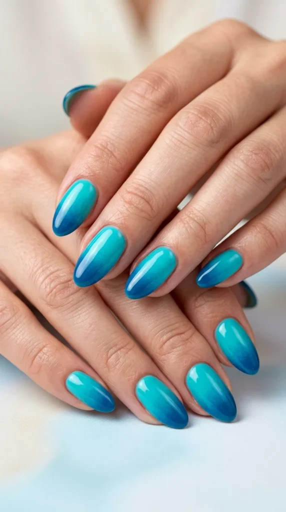 Turquoise ocean gradient nails