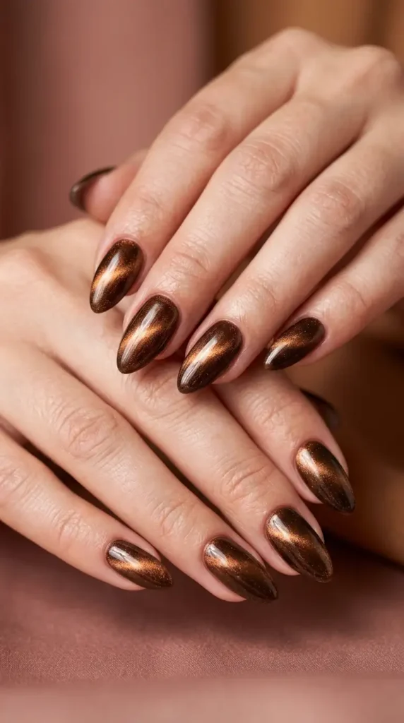 Velvet Bronze Almond Nails