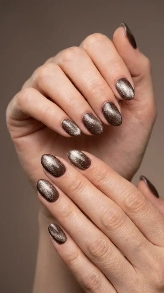 Velvet Brown Cat-Eye Nails