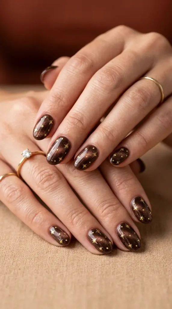 Velvet Brown with Tiny Gold Stars