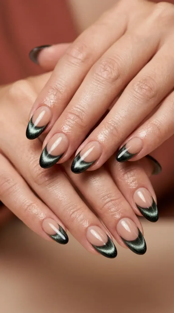 Velvet Cat Eye Black French Tips
