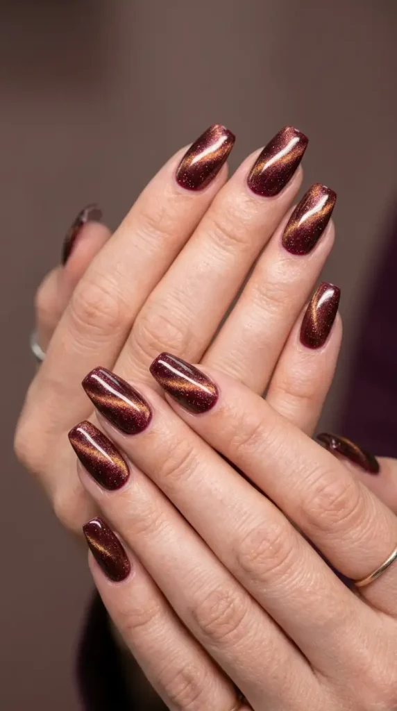 Velvet Cat Eye Burgundy Nails