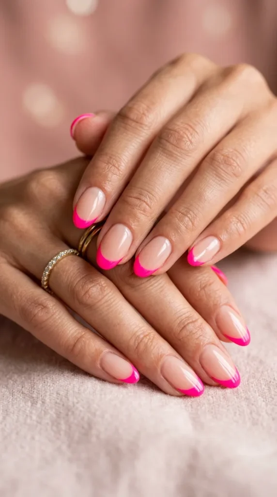 Vibrant Hot Pink French Nails