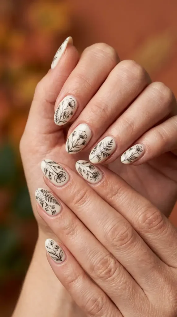Vintage Botanical Sketch Nails