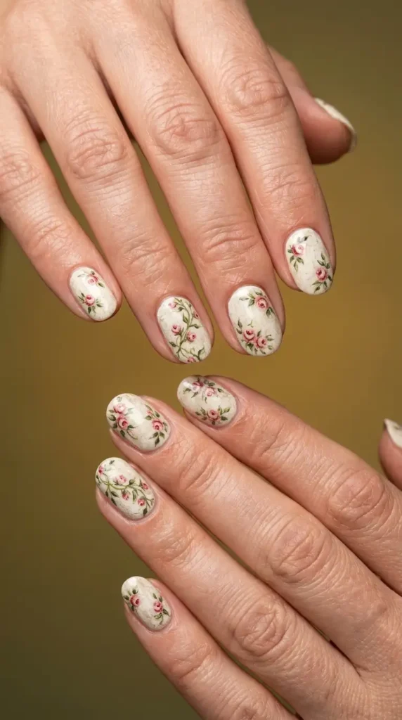 Vintage Floral Wallpaper Nail Art
