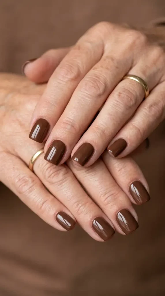 Walnut Brown Short Square Nails