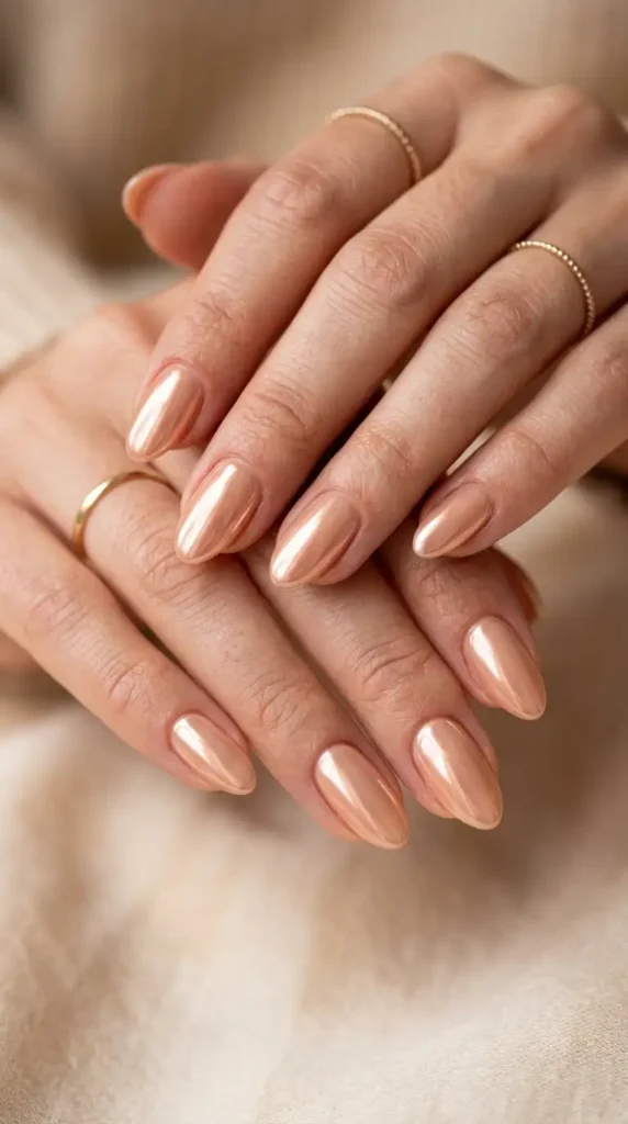 Warm Nude Chrome Nails