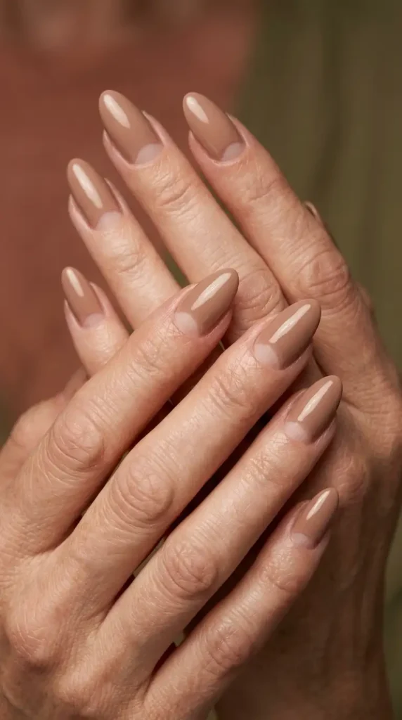 Warm Nude Half Moon Manicure