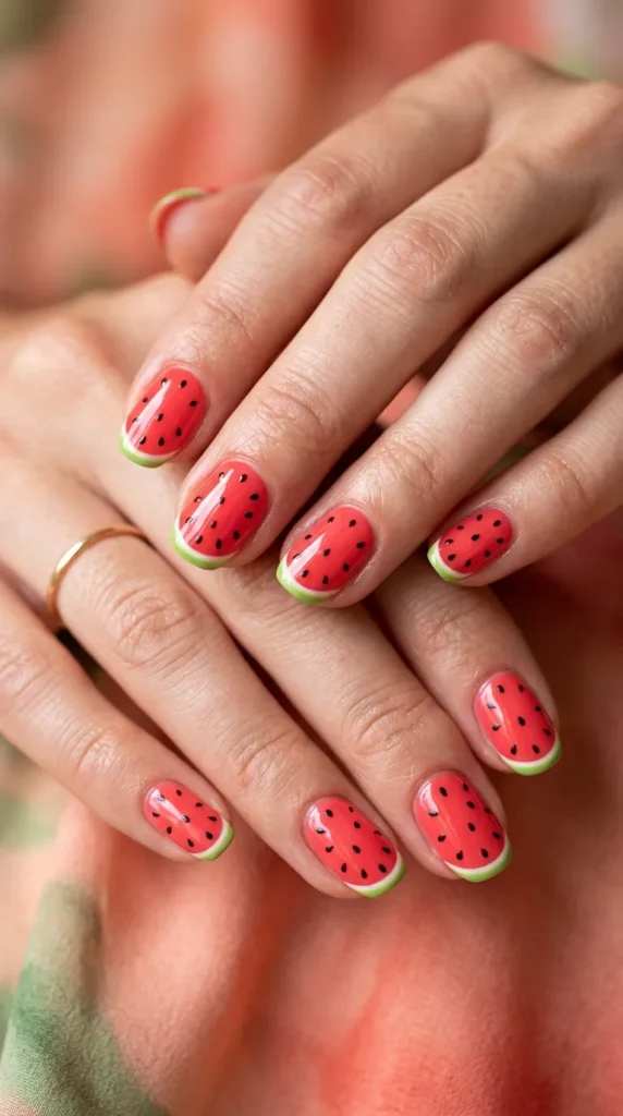 Watermelon Inspired Red Nails